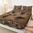 thumbnail image 3 of Homewish Cute Cartoon Dinosaur Queen Sheet Sets,Country Farmhouse Lodge Flat Sheet,Brown Black Queen Fitted Sheet For Boys Kids,Microfiber Bedroom Decor,4 Pieces, 3 of 7