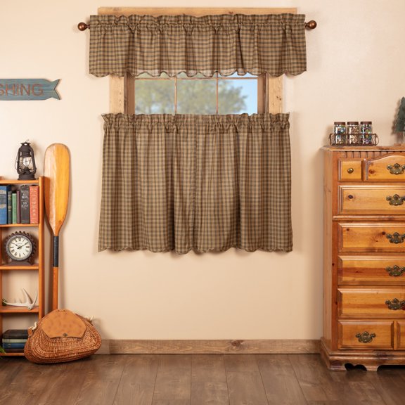 VHC Brands Cedar Ridge 3 PC Cedar Green Curtain Set (1 Valance 16x72 and 2 Tier 36x36)