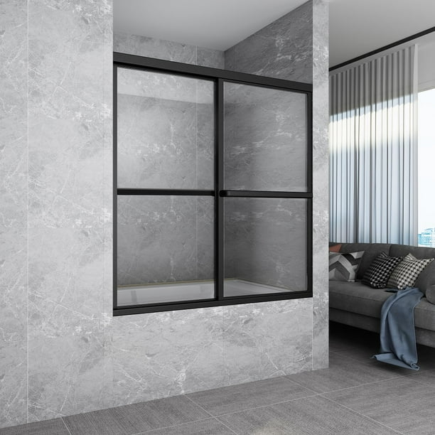 Two Framed Sliding Glass Shower Door Fl8256c 59mb Matte Black Frames Handles 4mm Thick Clear Com Two Framed Sliding Glass Shower Door, Framed Sliding Shower Doors
