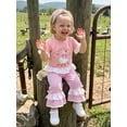 thumbnail image 6 of BemeyourBBs Toddler Baby Girl Silly Goose Outfits Infant Baby Girls Spring Summer Fall Clothes Goose Themed Print Lace Patchwork Short Sleeve Shirt Tops and Plaid Flared Pants 2 Pcs Set, 6 of 8