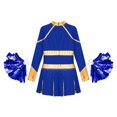 thumbnail image 4 of YONGHS Kids Girls Rhinestone Long Sleeve Cheerleading Dance Dress and Pom Pom for Halloween Party Blue 14, 4 of 5