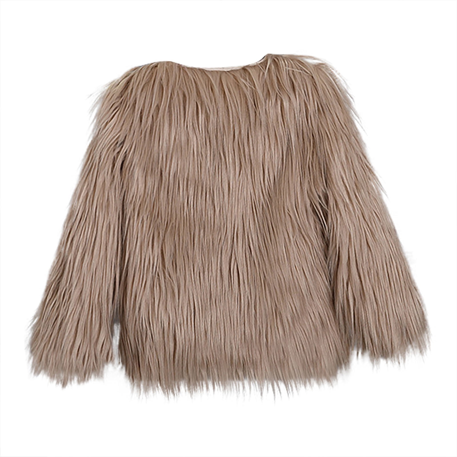 Sinpiling Womens Faux-Fur Coats Plus Size XS-4X Long Sleeve V Neck Zipper Up Jackets Ladies Trendy Solid Warm Cropped Outerwear Coat