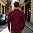 thumbnail image 4 of Mens Long Sleeve Henley Shirts Muscle Fit Ribbed Knit T-Shirt Lightweight Thermal Undershirts Workout Athletic Tee Shirt Wine M, 4 of 7