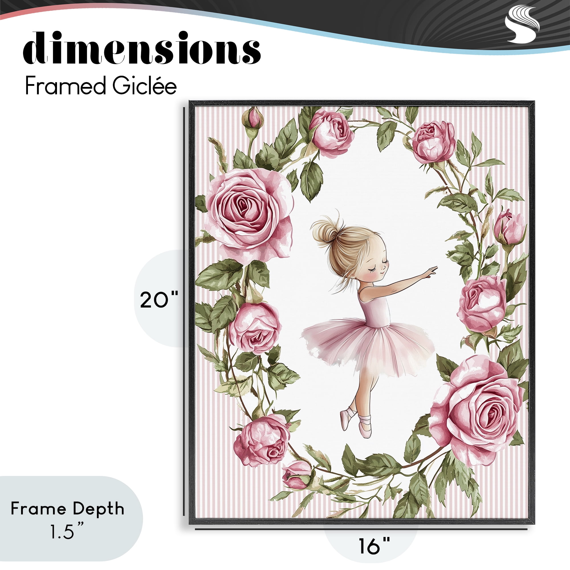Stupell Industries Little Rose Dance Ballerina Black Framed Giclee Art, design by Christine Simpson Art