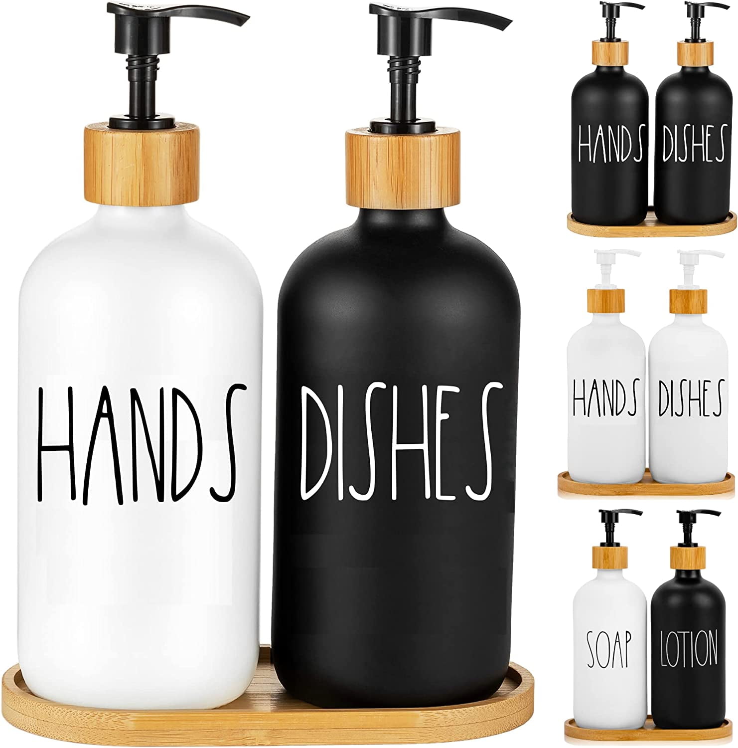 GMITING Hand and Dish Soap Dispenser Set, Kitchen Soap Dispenser Set with  Tray, 2 Pack 16 Oz White Glass Soap and Lotion Dispensers with Gold & Black