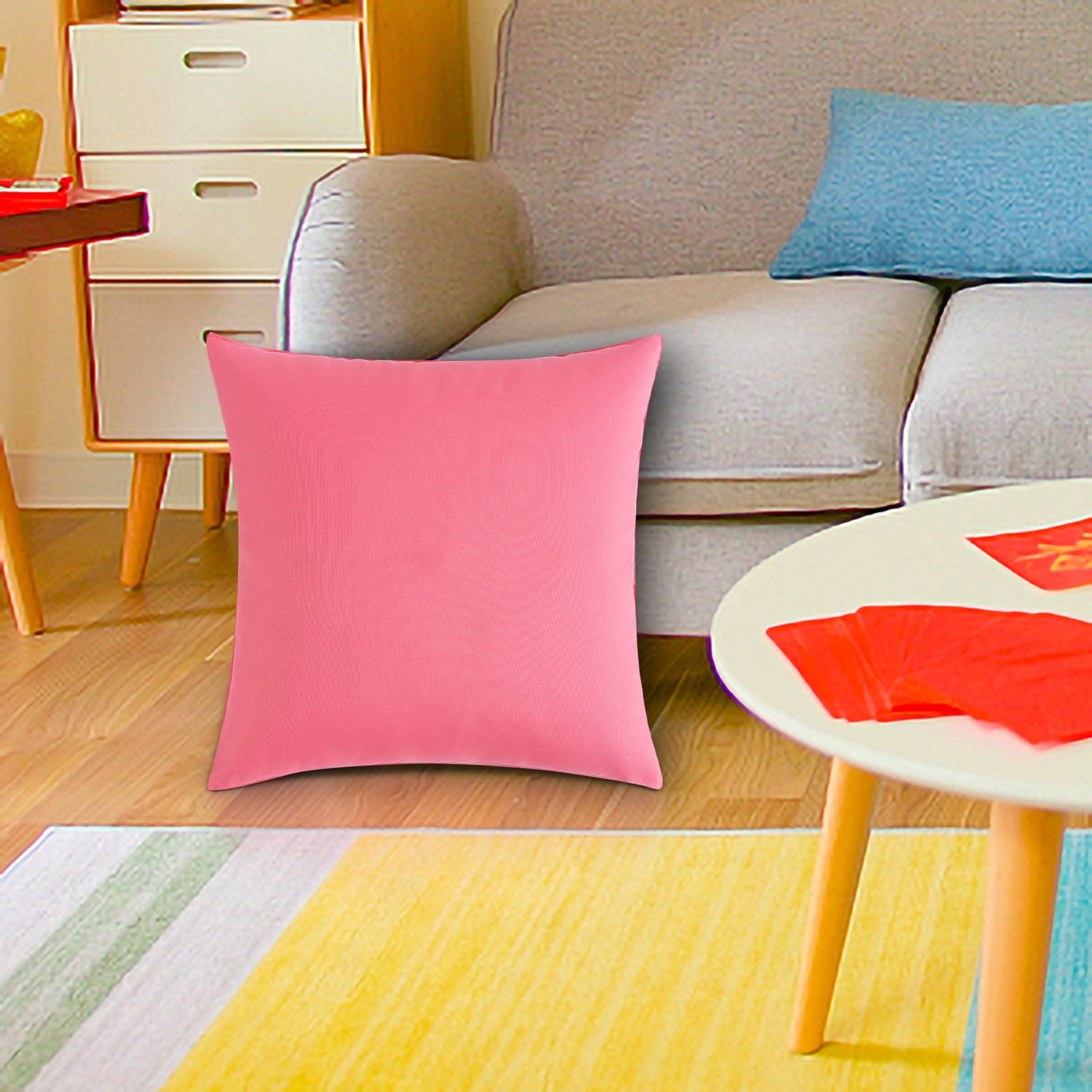 Lin Coton Housse De Coussin Carrée Broderie Moderne 45*45cm Pierre-Jaune - Maison