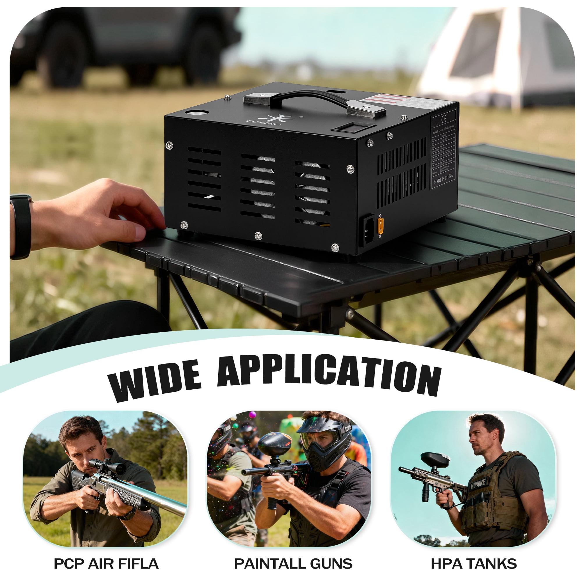 TUXING 4500Psi PCP Air Compressor w/ Built-in Transformer, One-Button Start for PCP Rifles, Paintball Guns, Diving Tanks