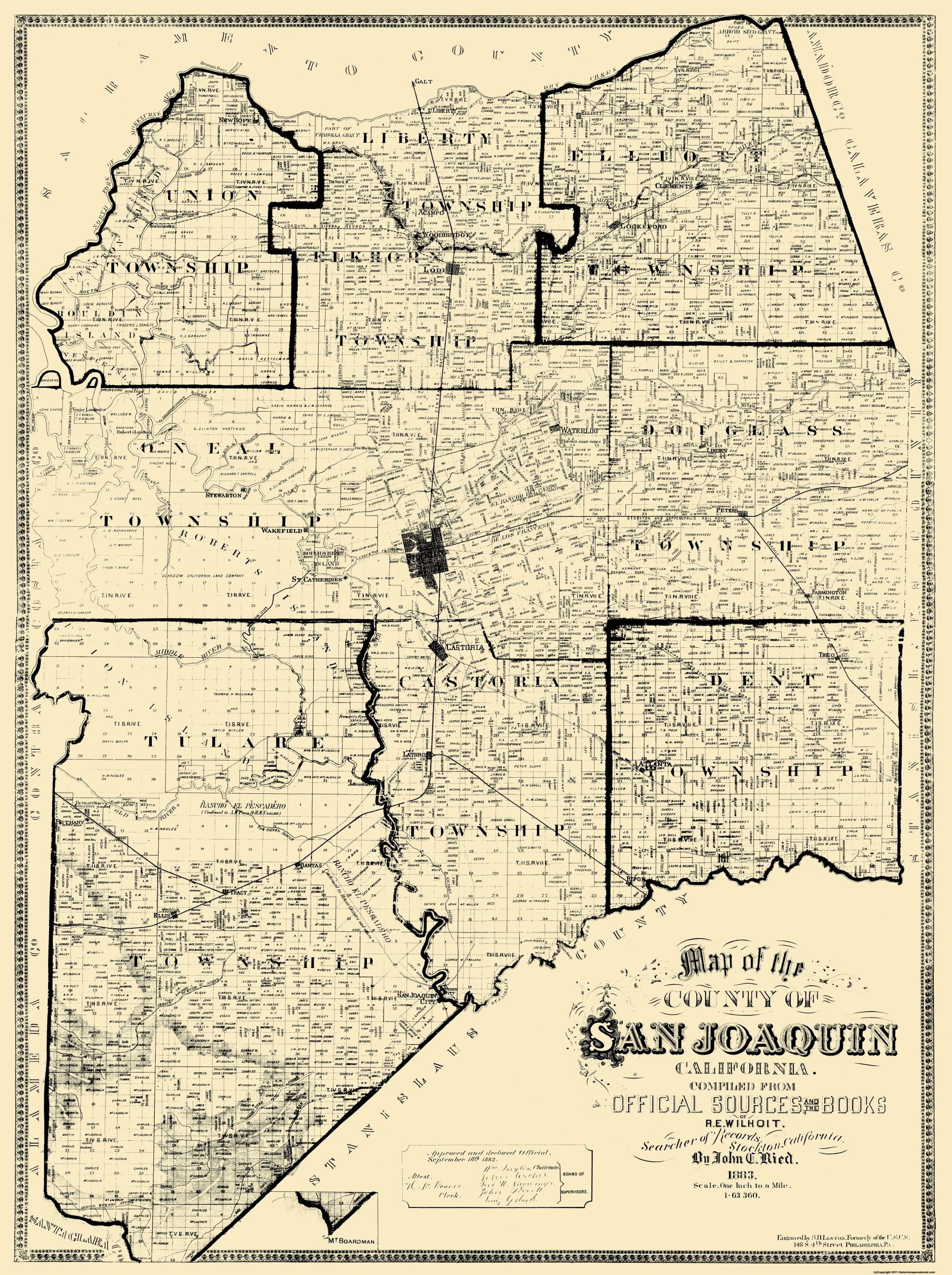 San Joaquin California Landowner Reid 1883 23 x 30.81