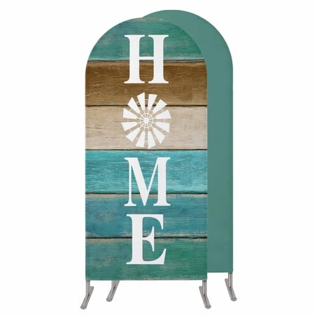 Teal Blue Brown Wedding Arch Cover Stretchy Spandex Arch Backdrop Stand Covers 6.6 FT Home Vintage Farmhouse Retro Wooden Round Top Arched Backdrop Cover for Birthday Party Ceremony Baby Shower Event