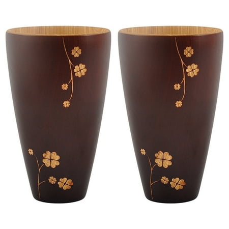 

2pcs Carved Wooden Water Cup Drink Mug Coffee Cup Unique Tea Cup (250ml)