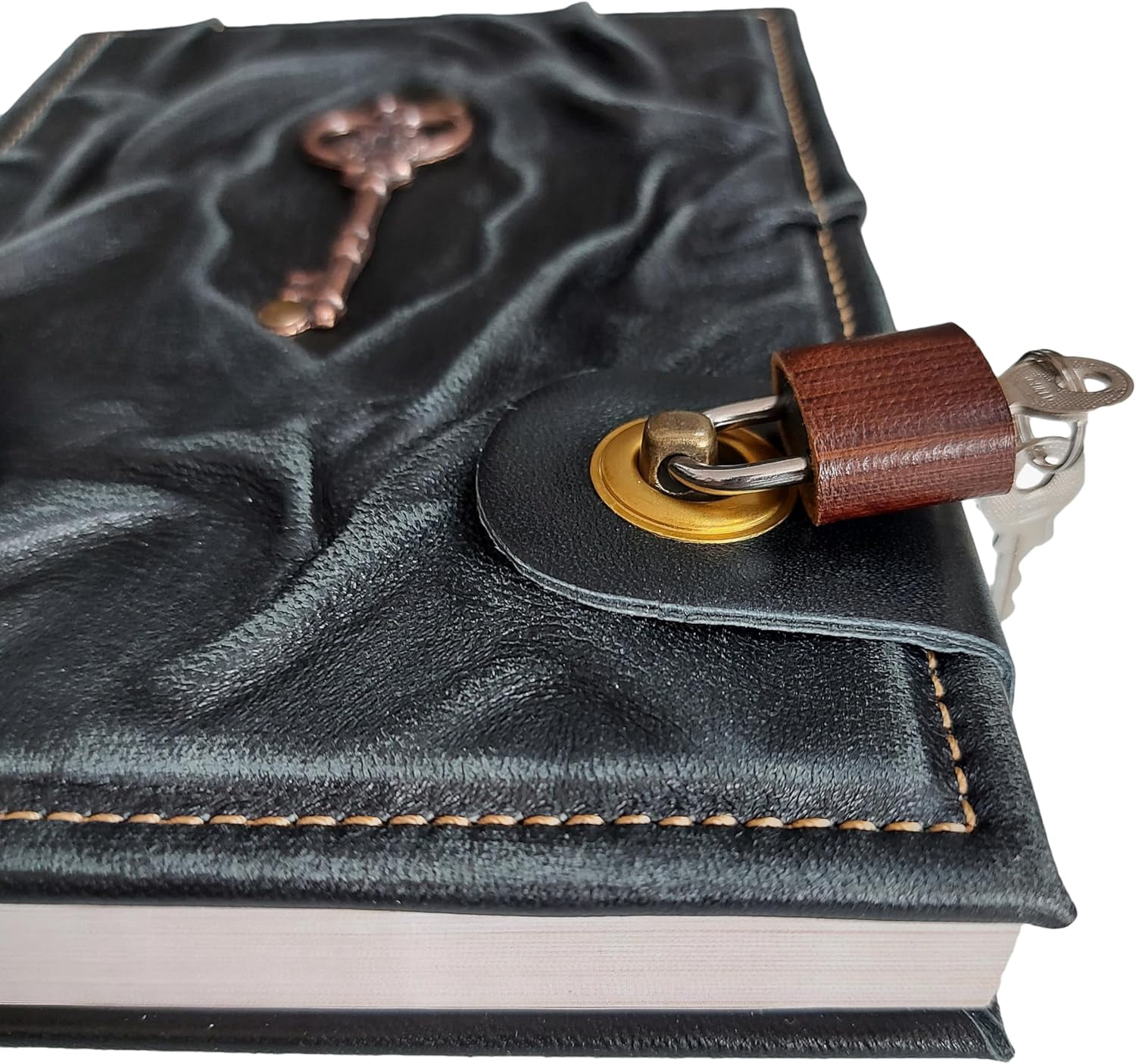 Antique  Handmade Leather Journal with Lock  Genuine Leather Diary Acid- Chamois Paper 384 Pages, 9 x 6.7 inches Antique Padlock Journal for Writing Diary With Lock