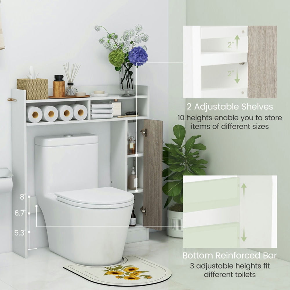 Finihen Toilet Storage Cabinet, Bathroom Cabinet Organizer, Bathroom Over the Toilet Floor Storage Organizer with Adjustable Shelves, for Bathroom, White