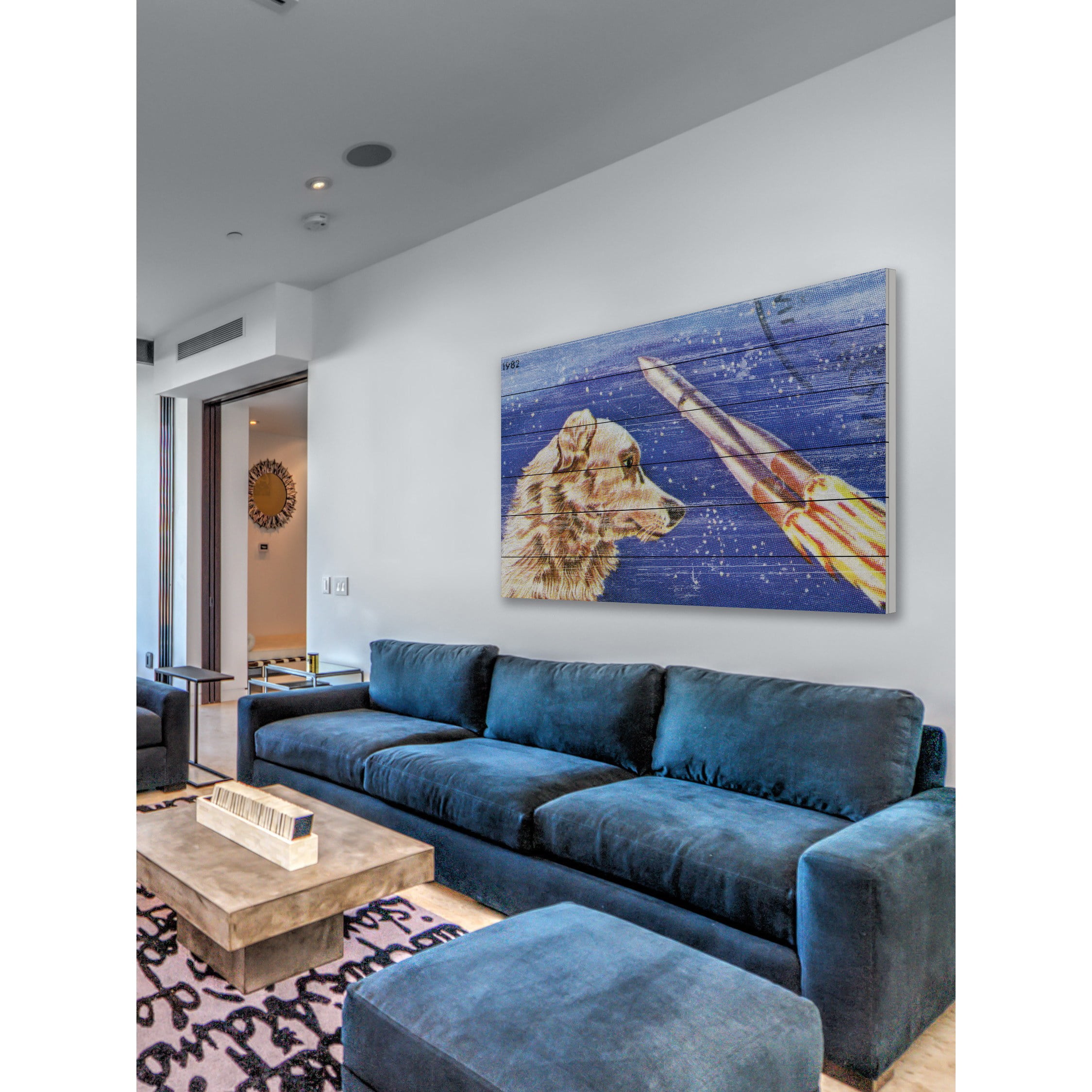 Marmont Hill - "Dog Watches Takeoff" Painting Print on White Wood