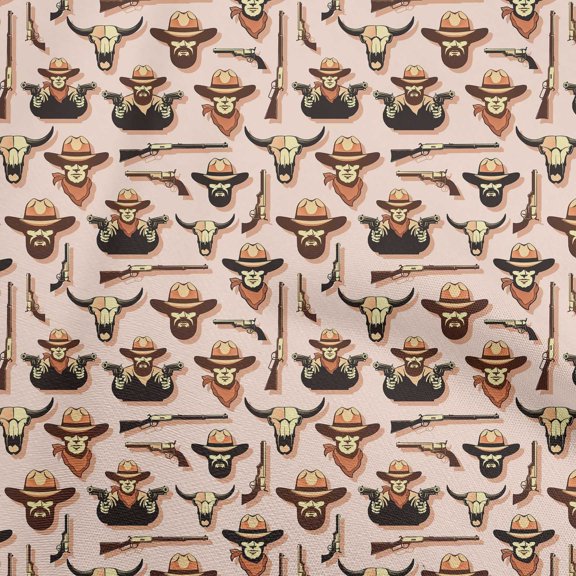 oneOone Cotton Poplin Peach Fabric Cowboy Craft Projects Decor Fabric Printed By The Yard 56 Inch Wide