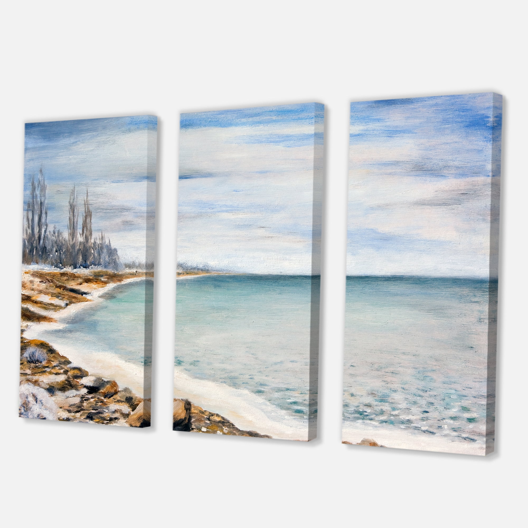 Designart ' Beach Is Covered With Ice ' Nautical & Coastal Canvas Wall Art Print