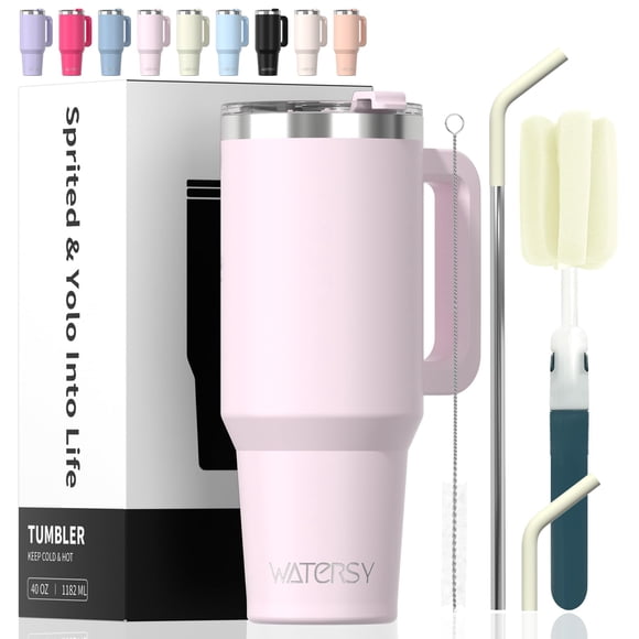 WATERSY 40 oz Tumbler with Handle,Tumbler with Lid and Straw,Double Wall Insulated Cup Stainless St