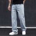 thumbnail image 6 of Men's Hip Hop Baggy Jeans Wide Leg Skater Denim Pants Casual Loose Fit Long Trousers Streetwear Size S-2XL Light Blue, 6 of 8