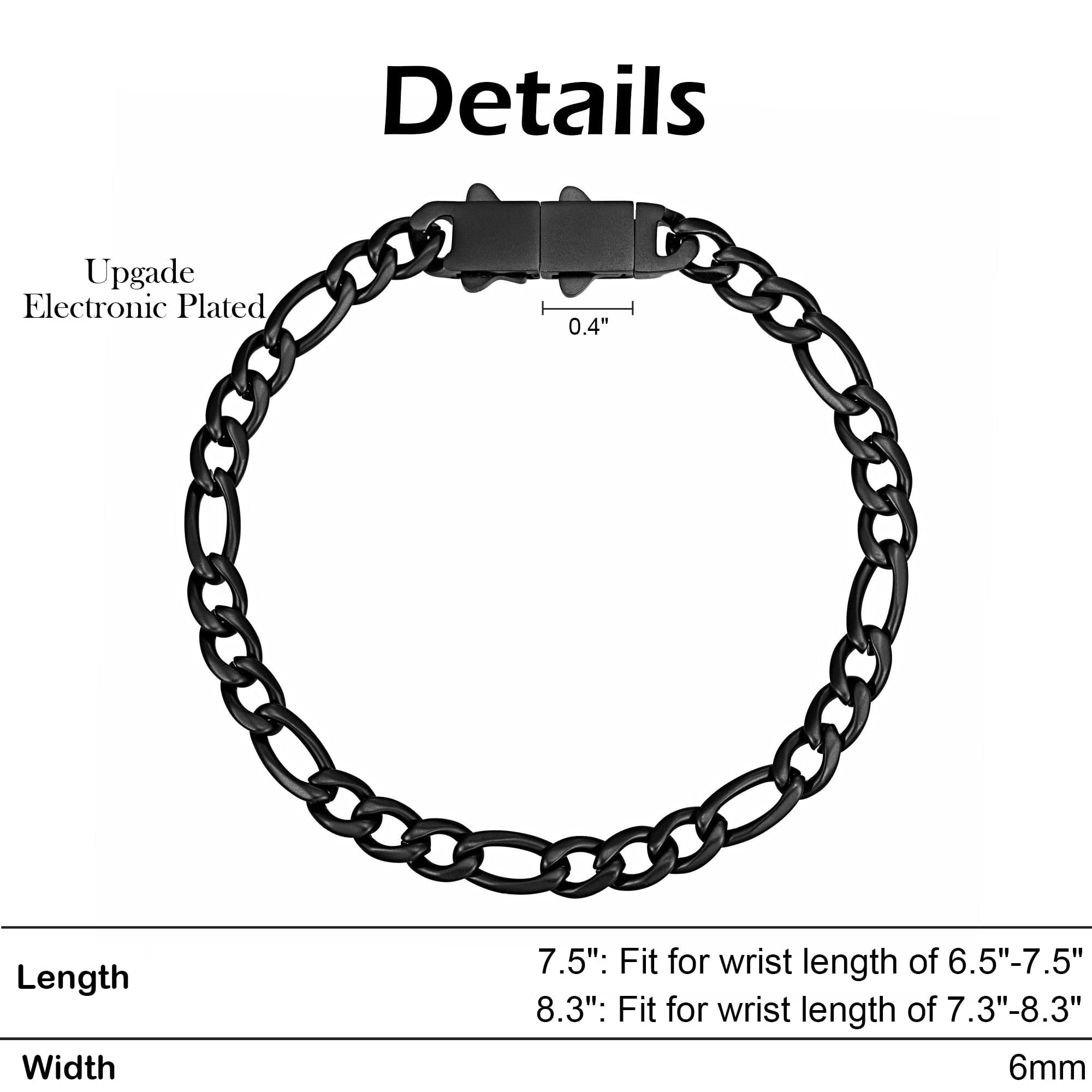 Speroto Chain Bracelet for Men 6mm/9mm, Sturdy Stainless Steel Mens Figaro Link Bracelet with Attachable Clasp, Simple Jewelry Gift for Men Women