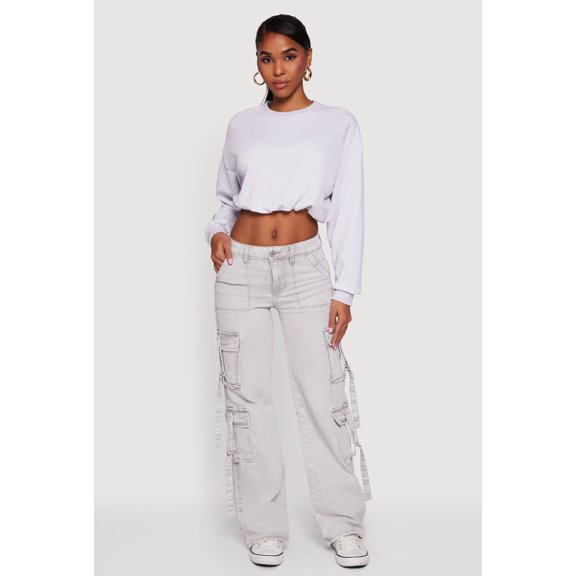 Women's Long Sleeve Cropped Bubble Hem Sweatshirt