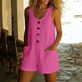 thumbnail image 6 of Purcolt Overalls for Women Summer Crew Neck Sleeveless Cotton Rompers Casual Button Front Short Jumpsuits with Pockets, 6 of 9