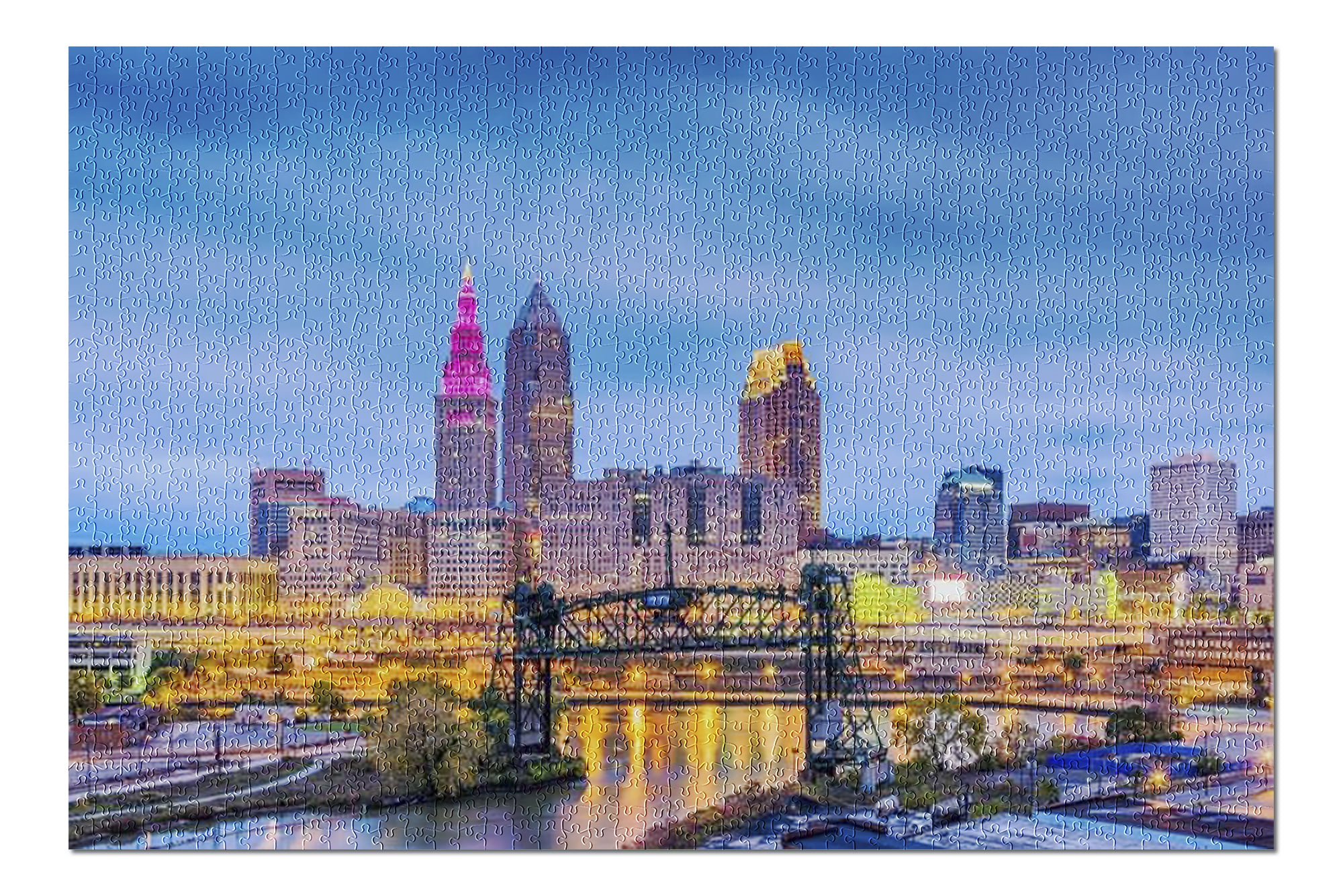 Cleveland Ohio City Skyline At Night With Lit Buildings 9004690