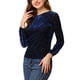 thumbnail image 4 of Allegra K Women's Dots Prints Velvet Burn-Out Long Puff Sleeve Blouse XL Blue-Floral, 4 of 5