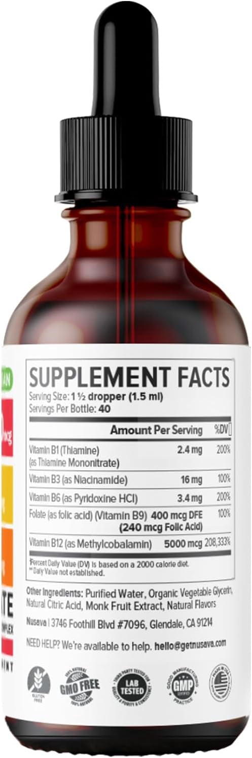 Vitamin B Complex Liquid Drops & Apple Cider Vinegar B12 Multivitamin Gummies Bundle, B12 B6 B1 Niacin Folate, Vegan Dietary Supplement, Raspberry Flavor Drops + Apple Cider Gummies, 60ml & 60 Gummie