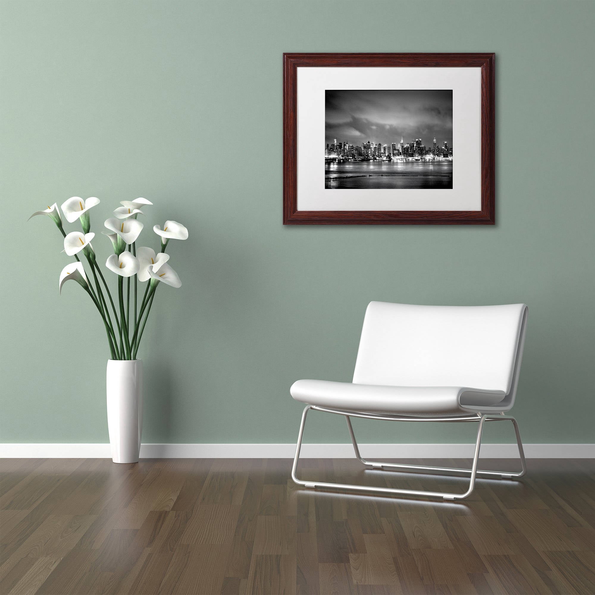 Trademark Fine Art "New York Skyline" Canvas Art by Preston White Mat, Wood Frame