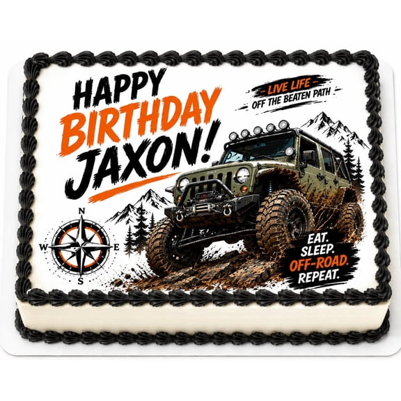 SugarMeLicious Personalized Off Road Birthday Cake Topper, Adventure Car Edible Image Cake Decoration, Custom Trail Riding Birthday Design, 1/4 Sheet Frosting Sheet