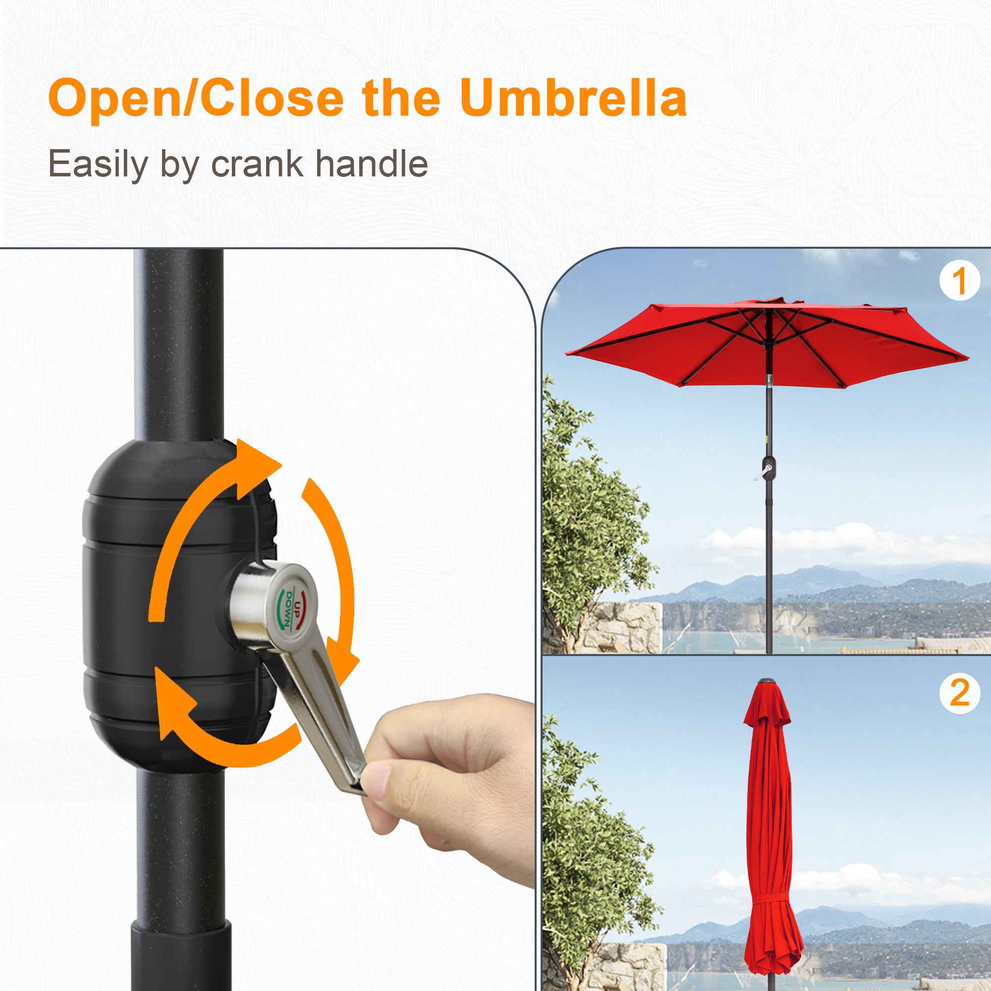 ACEGOSES 7.5ft Patio Umbrella, Outside Table Umbrellas With Non-Fading Polyester canopy, Chili Red