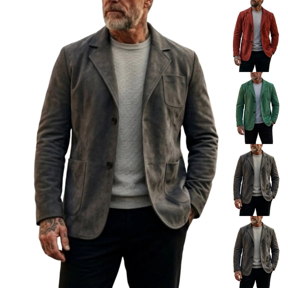 Stamzod Blazers for Men Business Casual Work Faux Suede Jacket Lapel Collar Open Front Suit Jackets Green XL