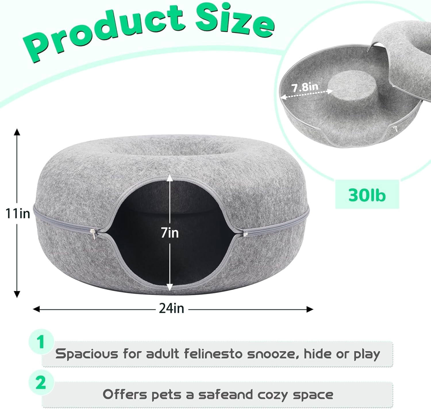 Cat Caves for Indoor Cats, Large Cat Tunnel for Multiple & Large Cats, Scratch Detachable Peekaboo Cat Cave Bed, Kitten Donut Kitty Hideaway Up to 45 Lbs : Pet Supplies