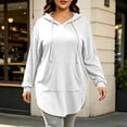 thumbnail image 4 of Women Plus-Size Long Hooded Sweatshirt Drawstring Long Sleeve Curved Hem Hoodie Tops With Kangaroo Pocket Casual Loose Daily Outerwear White L, 4 of 6