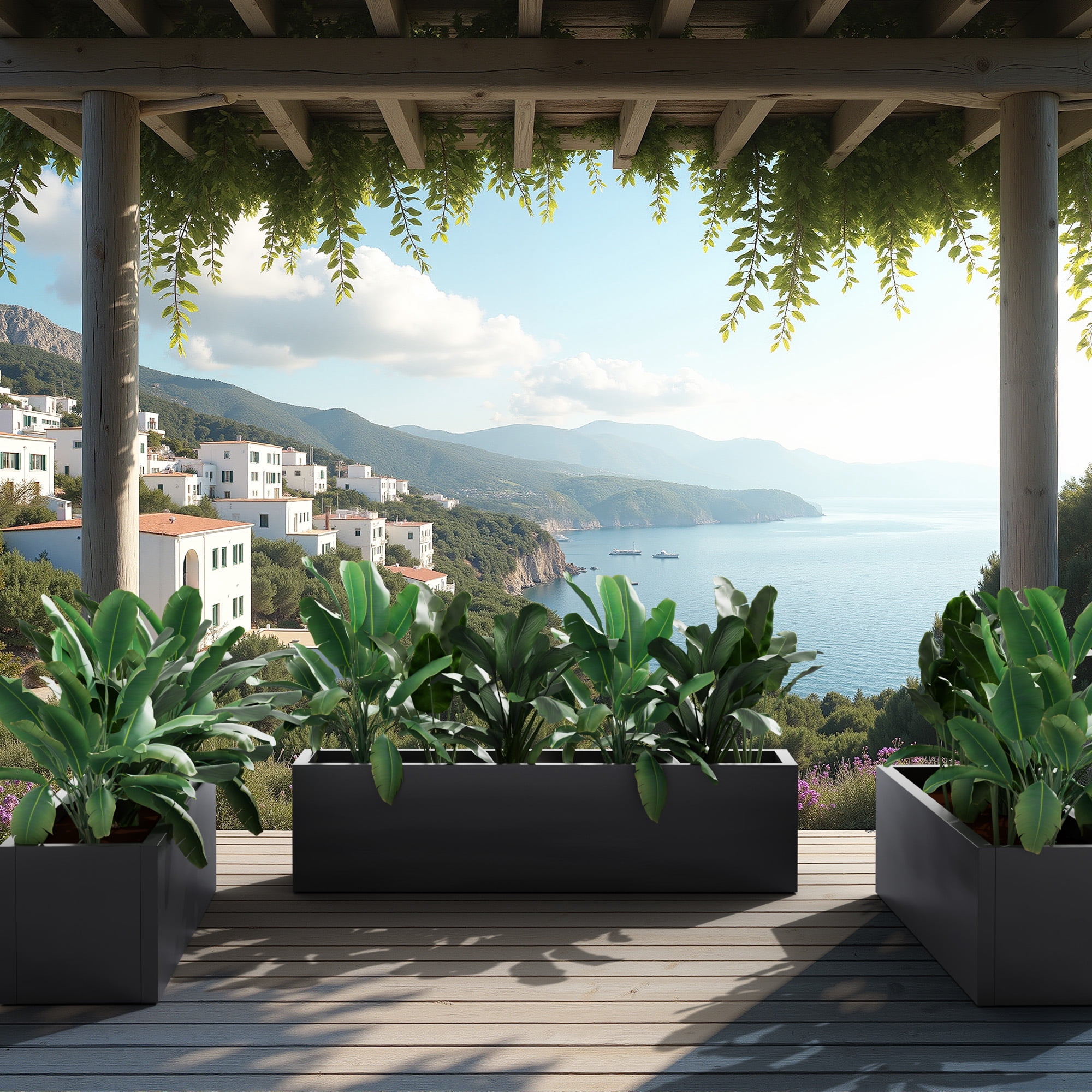 MAYEERTY 36*9*9" Black Modern Metal Rect Planter with Drainage Hole for Outdoor Gardening & Patio
