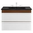 thumbnail image 4 of Wall Mount Sink Vanity Cabinet, White Walnut Black, Wood, Mid Century Hotel Bedroom Bathroom, Modern Contemporary HB33692, 4 of 9
