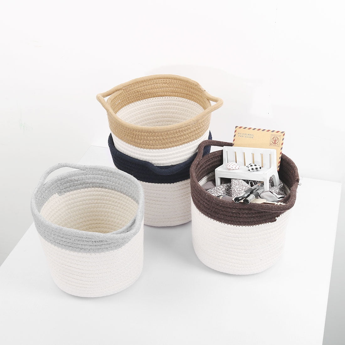 PiccoCasa Cotton Rope Storage Bin Basket Clothes Laundry Organizer(Navy  Blue,Cylindrical 2) - Walmart.com