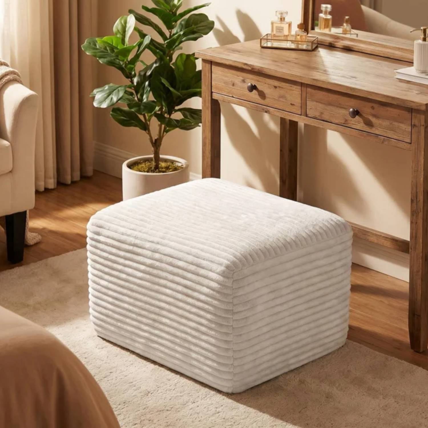 Plush Boneless Ottoman,Upholstered Cloud Couches Footrest Ottoman for Boneless Couch for Living Room, White
