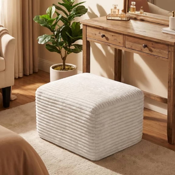 Plush Boneless Ottoman,Upholstered Cloud Couches Footrest Ottoman for Boneless Couch for Living Room, White