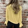 thumbnail image 4 of Lenpel Women's Chiffon Tops Bell Long Sleeve Tie Front Collared Ruffle Trim Layered Button down Shirts Dressy Casual Blouses(Yellow,Medium), 4 of 7