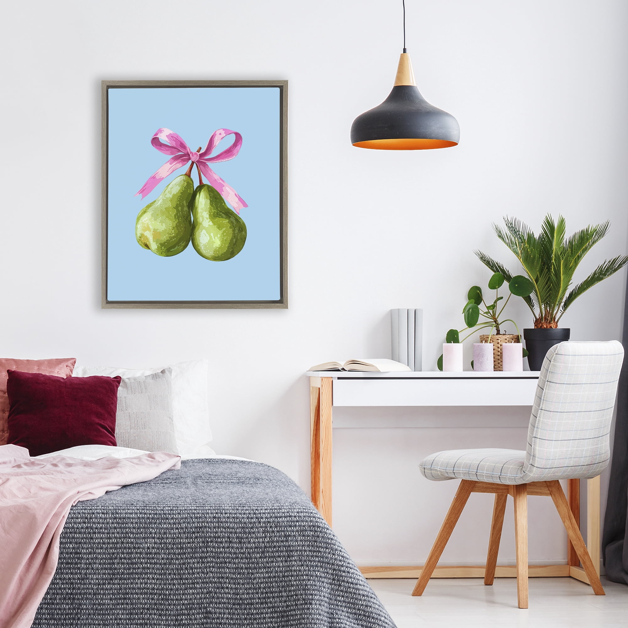 Stupell Industries Twin Pears with Ribbon Brown Framed Floater Canvas Wall Art, design by Imagine It Images