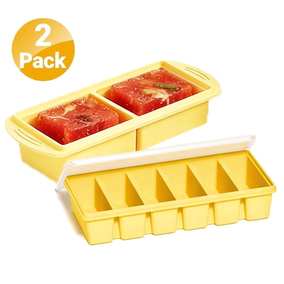 2 Pack Silicone Freezer Tray with Lid, 1-Cup & 2-Cup Freezing Food Molds, Make Perfect Soups, Extra Large Ice Cubes for Meal Prep, Sauces, Soups, Stews, Broths, Oven and Dishwasher Safe-Aqua