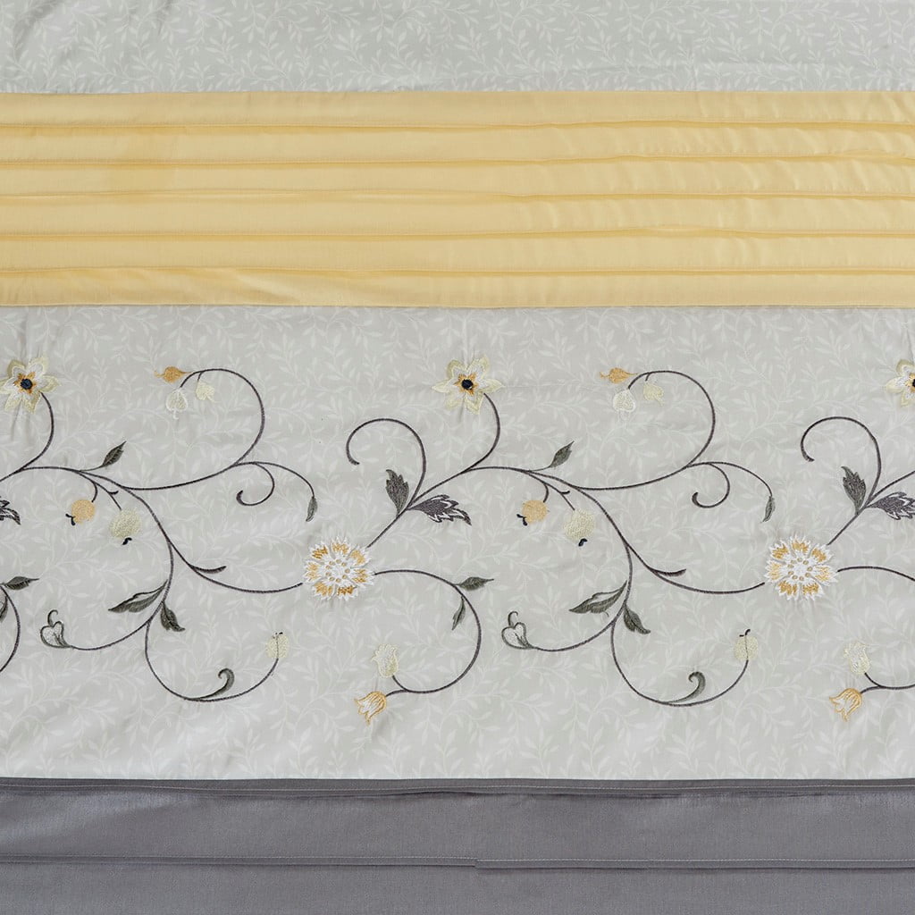 MAYEERTY Faux Silk Embroidered Floral Shower Curtain, Machine-Washable