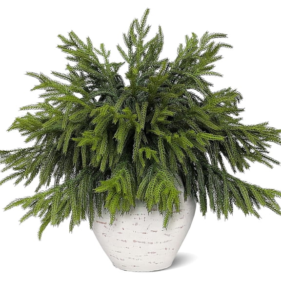 Minibee 12 Pcs Real Touch Norfolk Pine Stems - Christmas Artificial Pine Branches, Faux Greenery Cedar Picks for Holiday Wreath, Vase, Garland