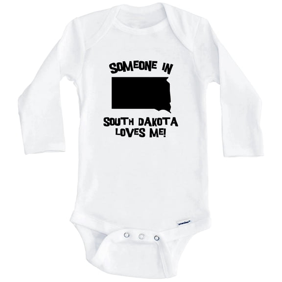 Someone In South Dakota Loves Me State Silhouette Cute One Piece Baby Bodysuit - One Piece Baby Bodysuit (Long Sleeve), 0-3 Months White