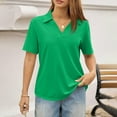 thumbnail image 4 of Garbnen Green Women Polo Shirts Fitted Dressy Collared Short Tops for Women V Neck Spring Summer Business Woman Blouse, 4 of 5