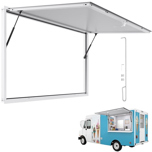 VEVOR Concession Window 74x40 in,Aluminum Alloy Frame Service Window for Food Truck,Up to 85 Degrees Stand Serving Window with Awning Door and Drag Hook,Rainwater Resistant for Concession Trailers