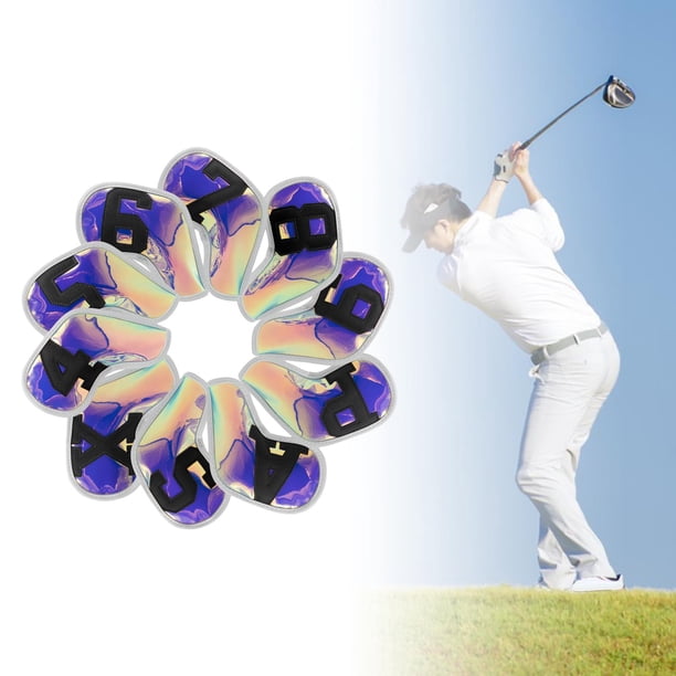 Juego de 10 piezas de para cabezas de palos de golf, protección impermeable de cuero PU, 4,5,6,7,8,9, a, P, S, X Guard Número grande, adecuado número negro Soledad Cubierta de cabeza de hierro de golf
