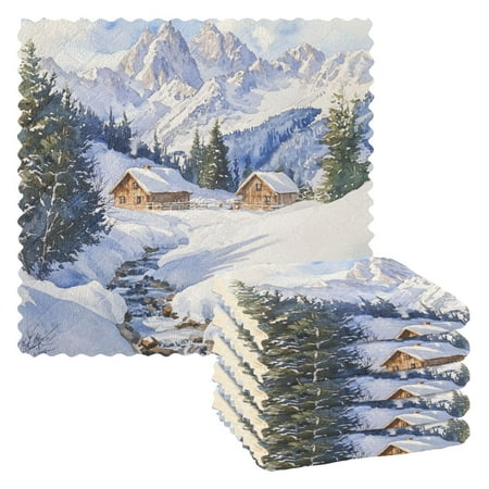 

6 Pieces of Kitchen Towels 11x11Inch Kitchen Dish Cloths Kitchen Dish Towels Reuseable Cleaning Cloths Snow Scene