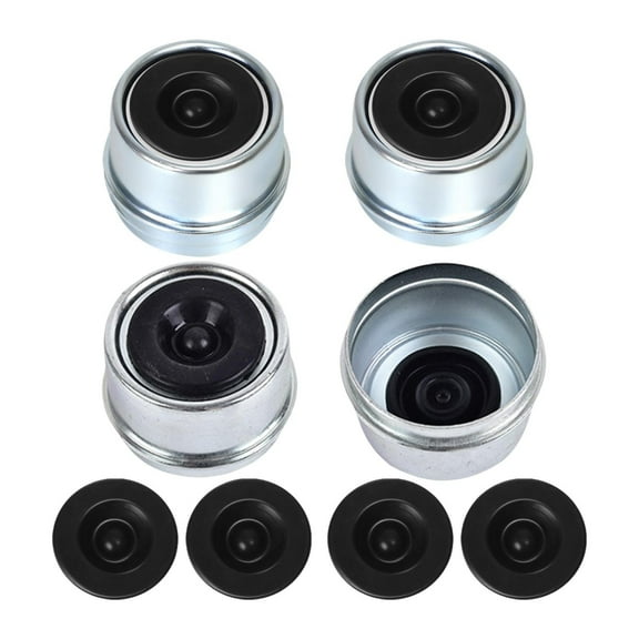 4 Pieces Trailer Hub Cover Axle Dust Cap Grease Cover Metal Construction with Rubber Plugs for RV Camper Trailer Hubs