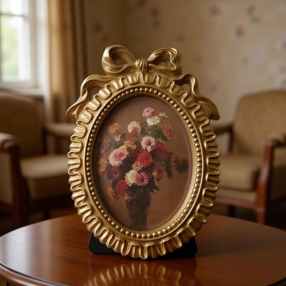 Zeiwohndc Elegant Resin Bowknot Golden Photo Frame For Wall Hanging Or Tabletop Decors